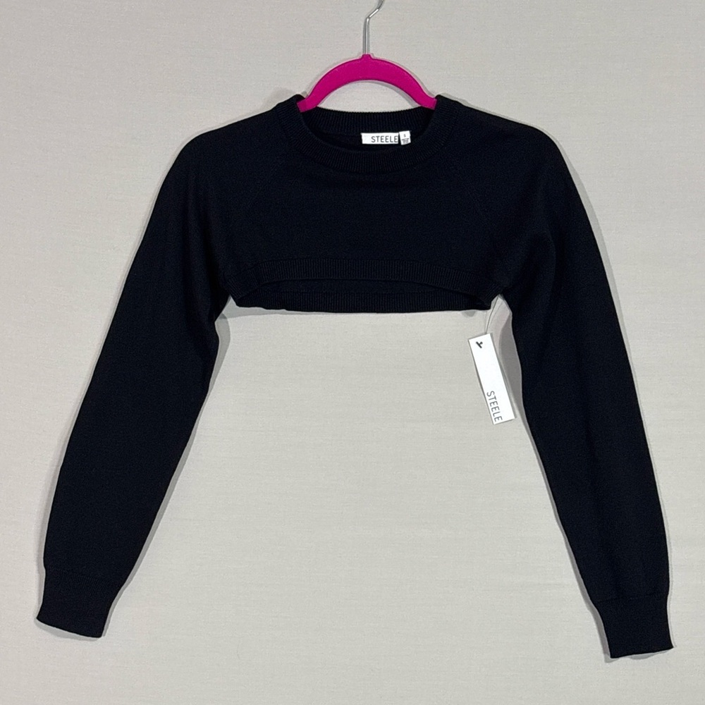 Steele Cropped Bolero Shrug Sweater Black Long Sleeve Layer Top NWT S